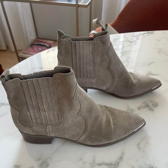 Marc Fisher taupe suede YALE POINTY TOE CHELSEA BOOTIE - Picture 7 of 8